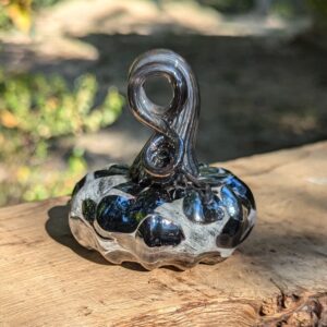 Shiny Black Handblown Glass Mini Pumpkin