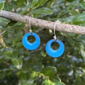 Blue Copper Enamel Circle Earrings