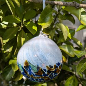 Blue Green Gold Handblown Glass Ornament