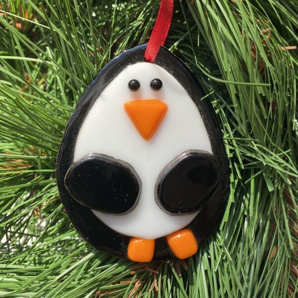 Kilnformed Glass Penguin Ornament