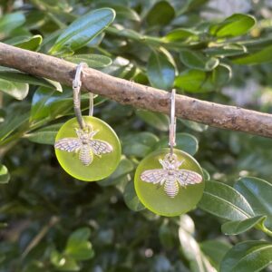 Silver and Green Glass Bumblebee Earrings