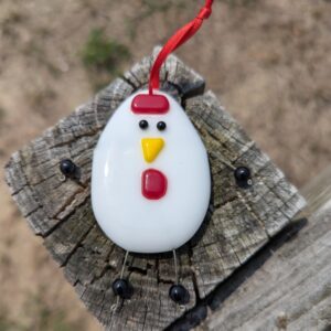 Whimsical kilnformed chicken ornament