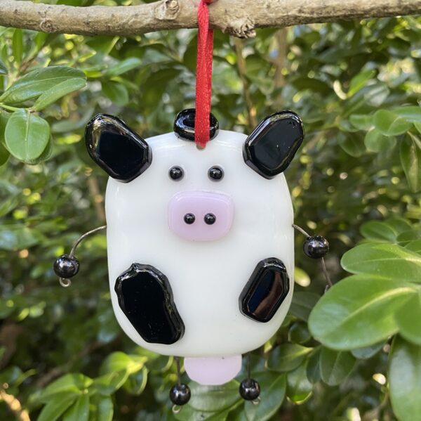 Kilnformed Glass Cow Ornament