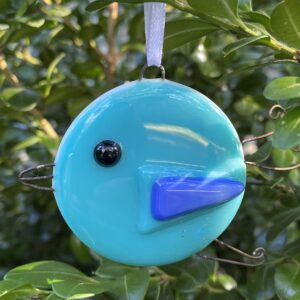 Kilnformed Glass Teal Bird Ornament