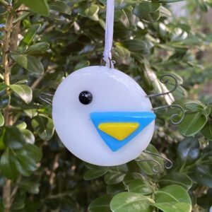 Kilnformed Glass White Bird Ornament