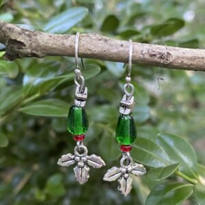 Bead and silver mistletoe earrings