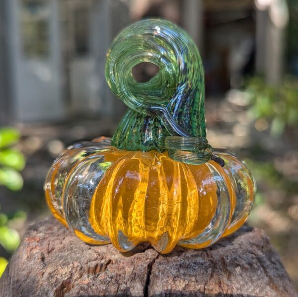 Orange Handblown Glass Mini Pumpkin