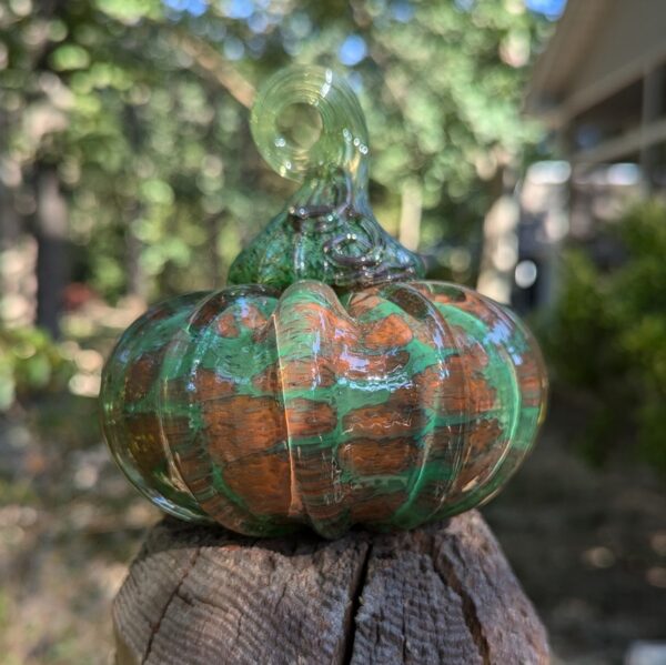 Green Orange Handblown Glass Pumpkin