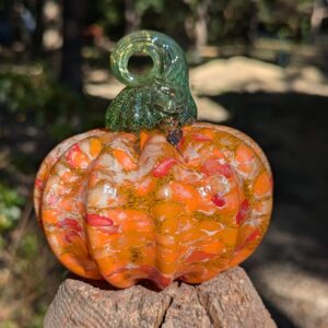 Orange White Red Handblown Glass Pumpkin