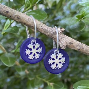 Snowflake earrings, silver on cultured sea glass
