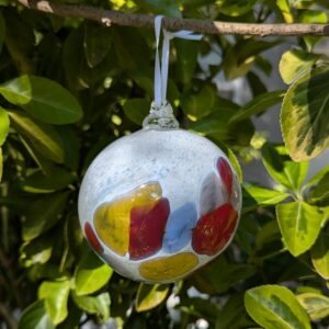 Purple Red Yellow Blue Handblown Glass Ornament